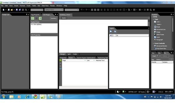 Multiple Panels Displayed In Expression Web Interface