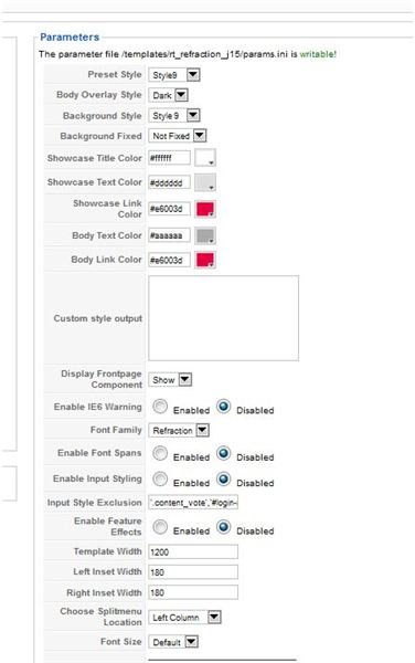 Joomla Template Settings