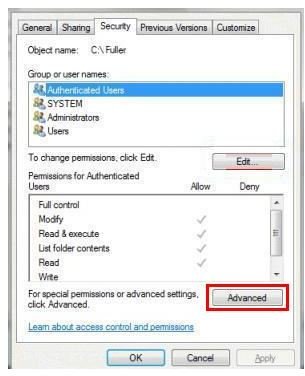 vista file floders permissions reset fixit