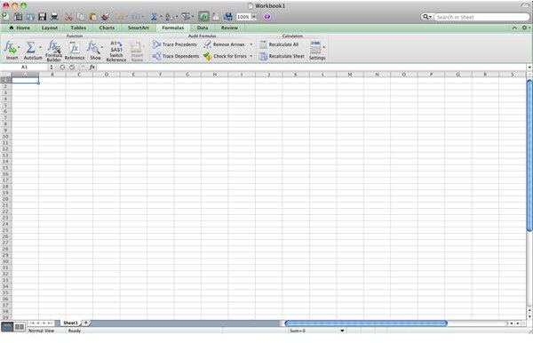 Excel for Mac 2011 Formulas Tab