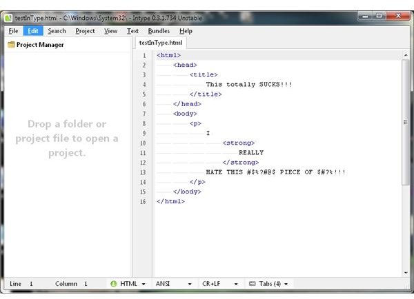 InType Showing a saved HTML file (AFTER defining the targeted language)