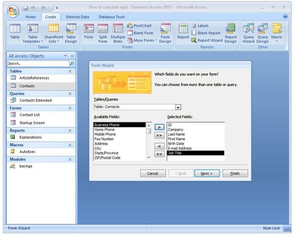 Select Fields to Add to Form