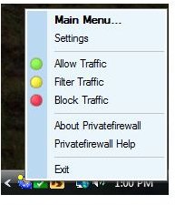 Handy Commands of Privatefirewall via its icon