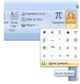 How to Insert Symbols and Special Characters in Microsoft Word 2007