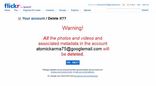 Cancelling and Deleting a Flickr Account