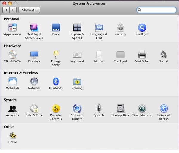Mac OS X System Preferences window.