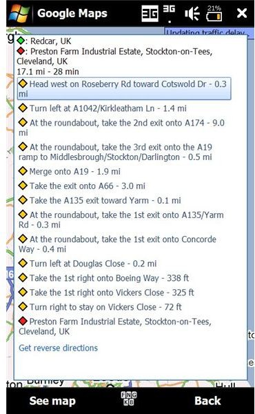 View directions on Google Maps Windows Mobile