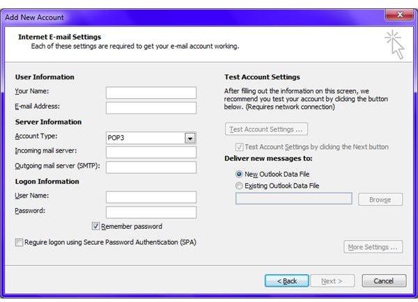 Fig 4 - Microsoft Outlook Email Setup - Manually Configure Account