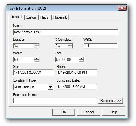 Task Information in WBS Chart Pro