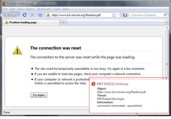 Eset prevented PDF exploit