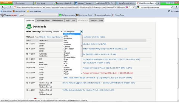 Fig 2: Download Categories Menu