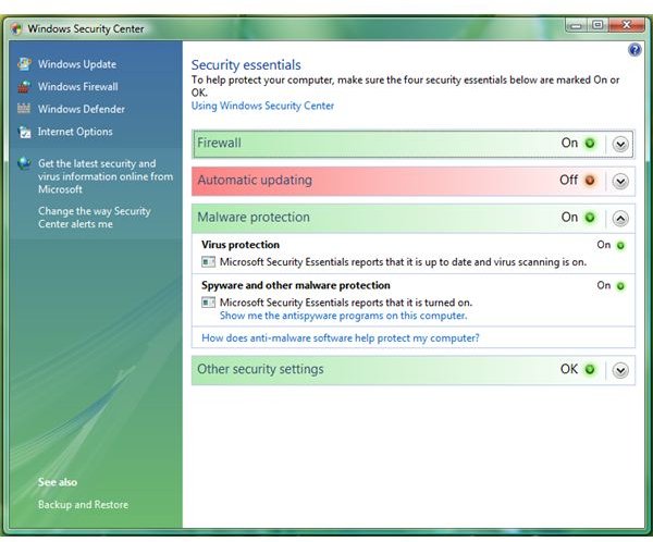 Windows Security Center Reports Status of Anti-Malware in Windows