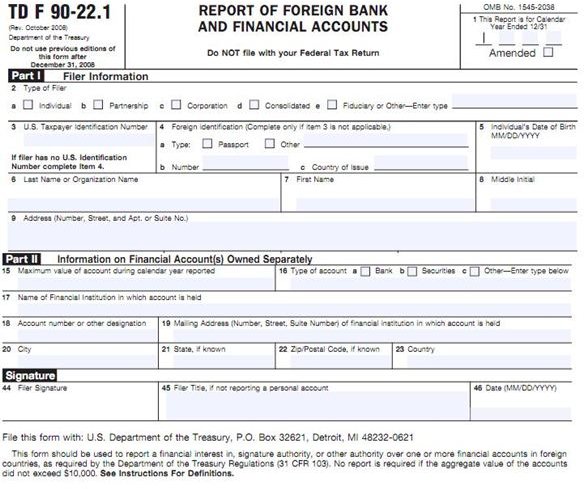 Report of Foreign Bank and Financial Account TD F 90-22