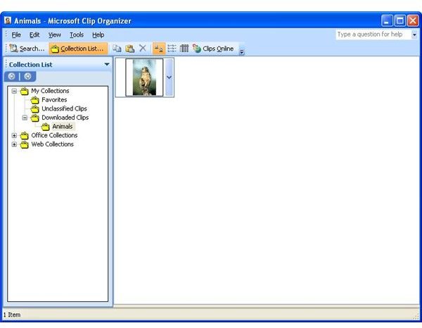 Files chosen in Microsoft clipart online are downloaded into Microsoft Clip Organizer