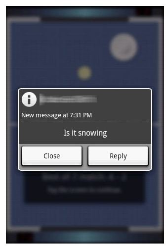 SMS-Popup-Message Received While Playing A Game