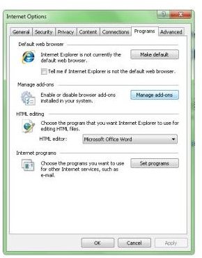 Internet Explorer - Manage Add-ons