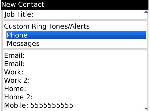 Blackberry Contacts assign custom rings