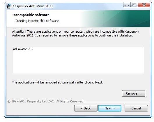 Ad-Aware is Incompatible with Kaspersky AV 2011