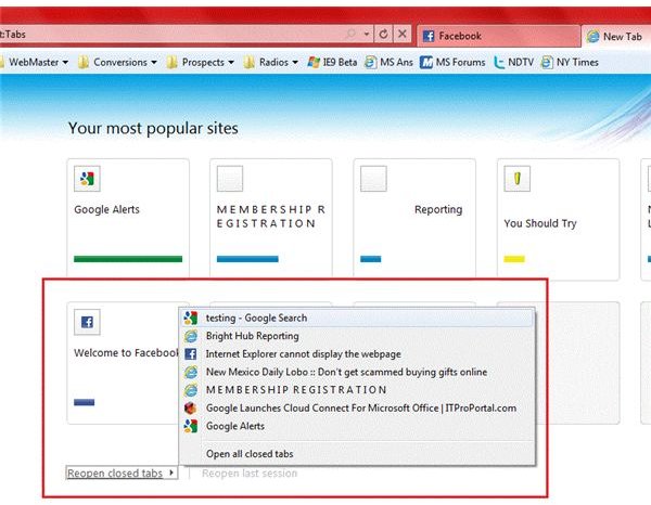Fig 2 - Internet Explorer 9 Features - How to Open Recently Closed Tabs