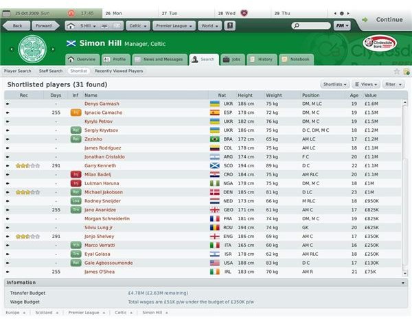 Football Manager 2010 Shortlist