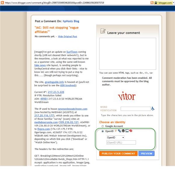 Blogger.com Uses OpenID login system