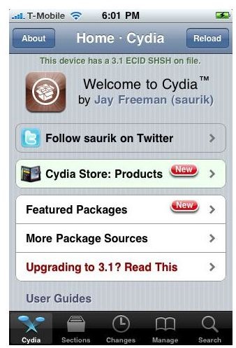 Cydia Jailbroke iPhone