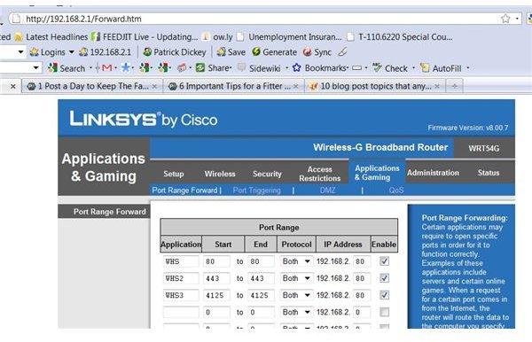 Linksys Port Forwarding Sub-tab