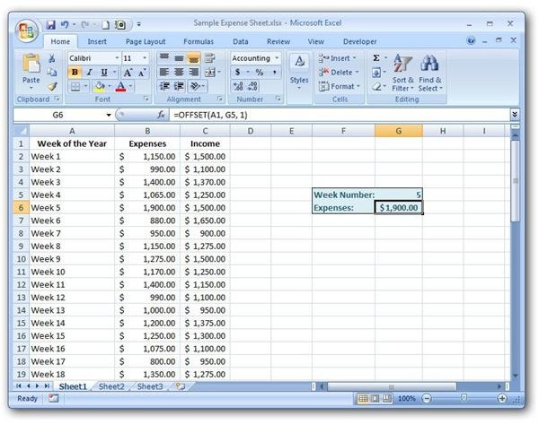 OFFSET Function Example