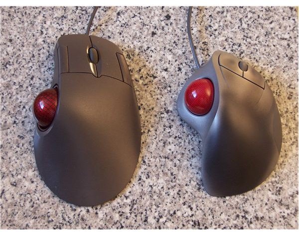 Trackballs from Microsoft (left) and Logitech (right)