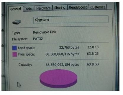 screenshot of faked drive capacity