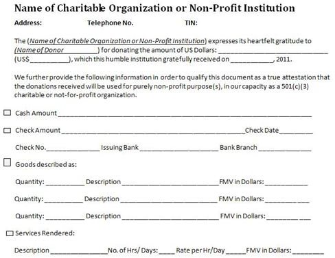 charitable donation receipt sample
