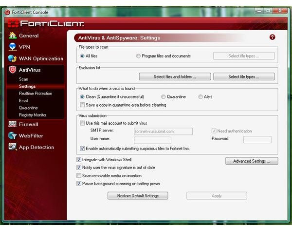 AntiVirus Settings in FortiClient