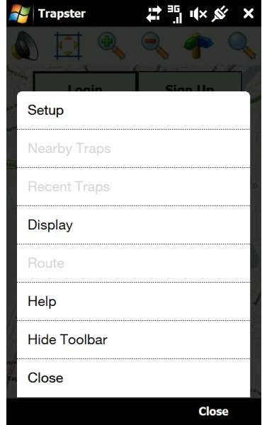 Some Trapster menu options