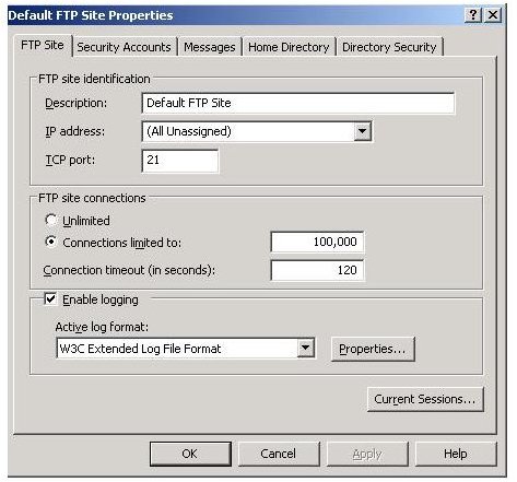 4. Default FTp page