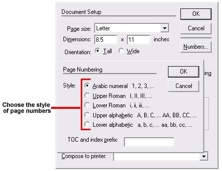 Select the Number Style for Page Numbers