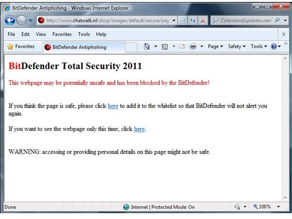 BitDefender blocks fake PayPal site