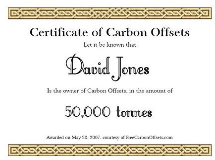 Certificate of Carbon Offsets