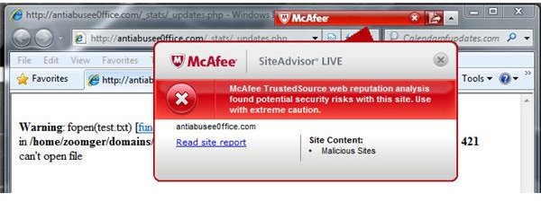 SiteAdvisor Detected Malicious URL