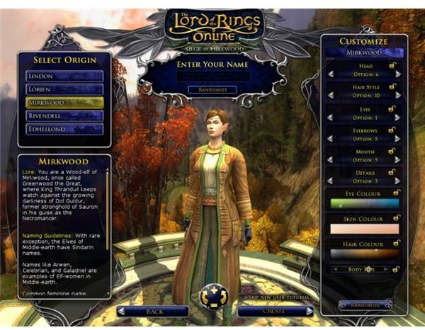 Lord of the Rings Online Character Creation