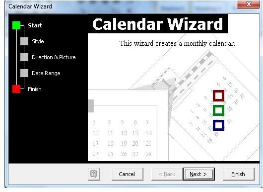 Word Calendar Wizard Opening Screen