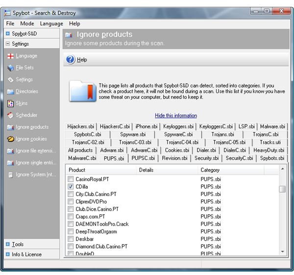 Detection Rules in Spybot-S&D Ignores CDilla