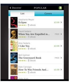 Screenshot Kobo Most Popular Screen