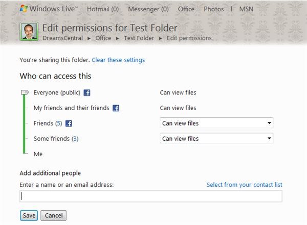 Fig 3 - SkyDrive Privacy - Editing Share Permissions for a Folder