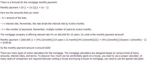 Mortgage Payment Equation Screenshot