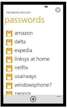 Password Padlock Windows Phone 7 Password Manager