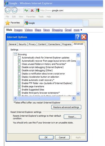 Figure 3: Disable IE8 Script Debugging