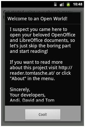 OpenOffice Document Viewer Welcome Message