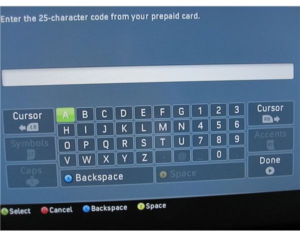 Xbox Live Marketplace Code Entry Screen