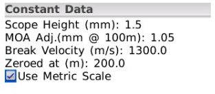 Ballistic Free Constant data Metric