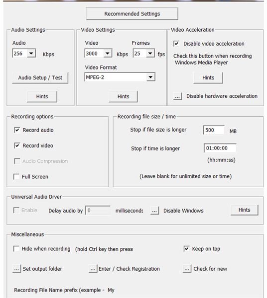 Replay Video Capture Settings